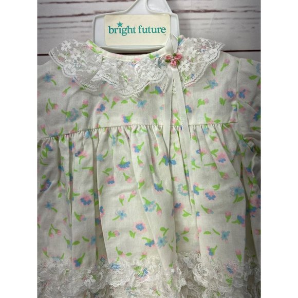 Cutest Ones Vintage Size 12 Months White Floral Print Infant Girls 2 Piece Dress - Picture 4 of 10